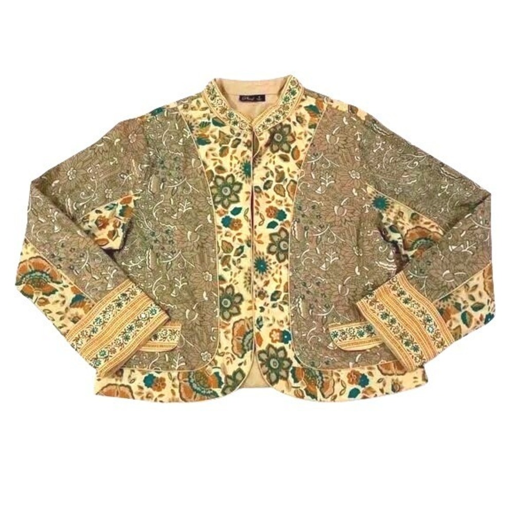 Anthropologie Phool Jacket Womens Small Blazer Floral Print Beaded Collar